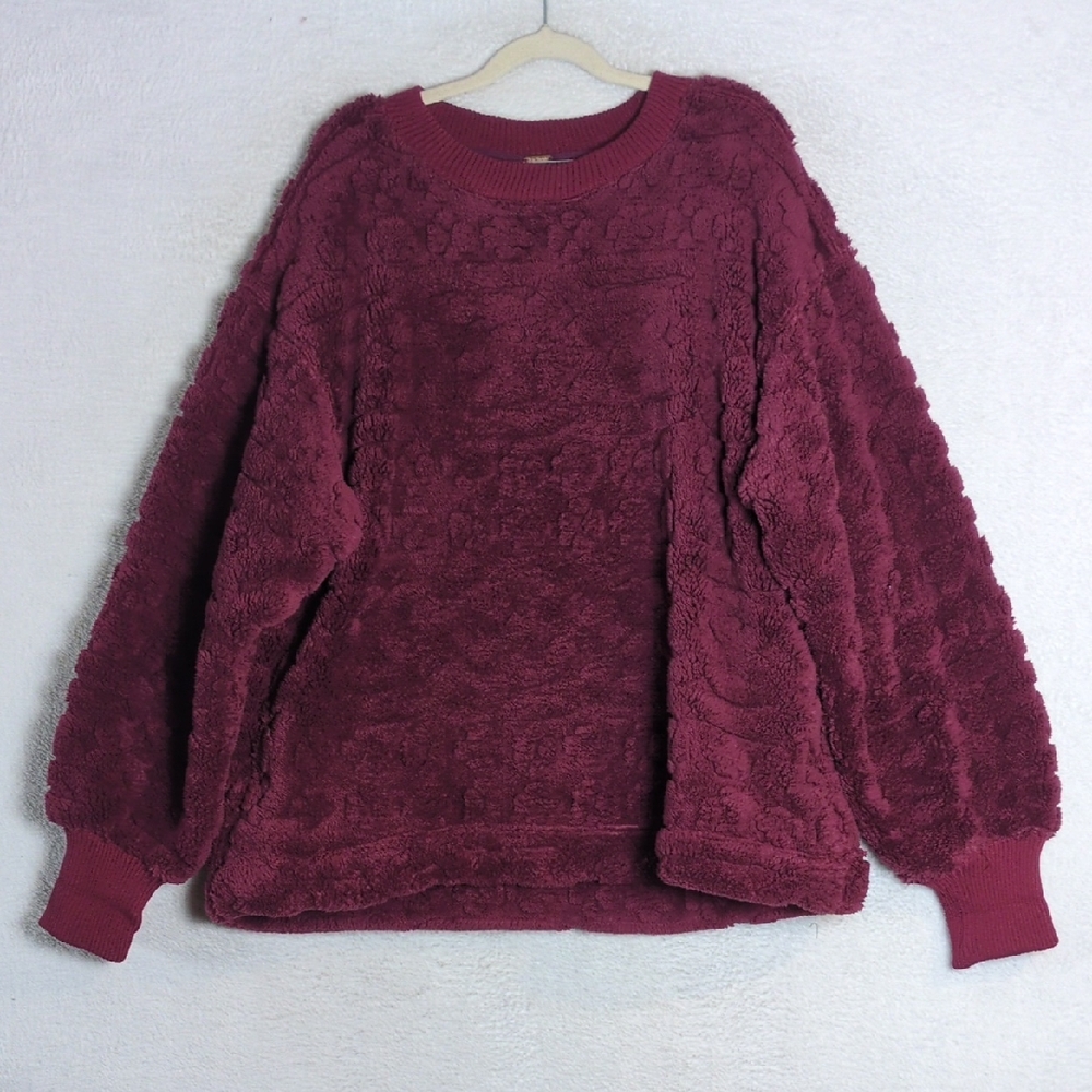 Free People Womens Purple Plush Crewneck Oversized Sweatshirt Size XS
